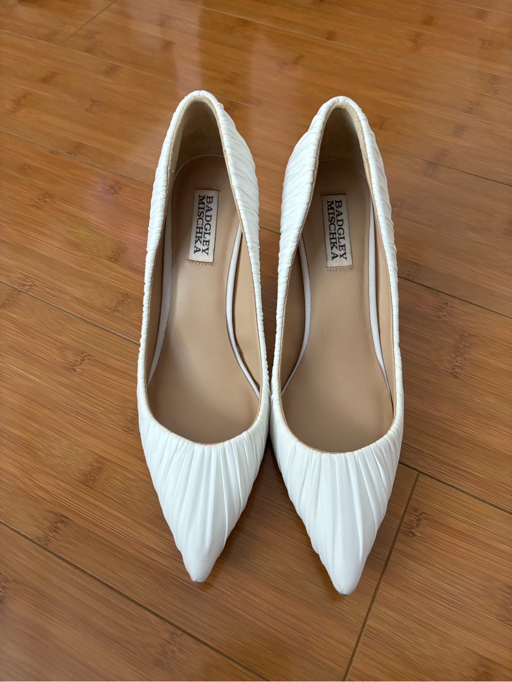 Badgley Mischka Veronika Ruched Pointed Toe Pumps - White - Picture 4 of 7
